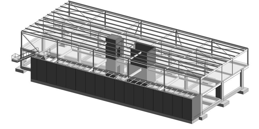Revit model, precast panel wall and roof framing